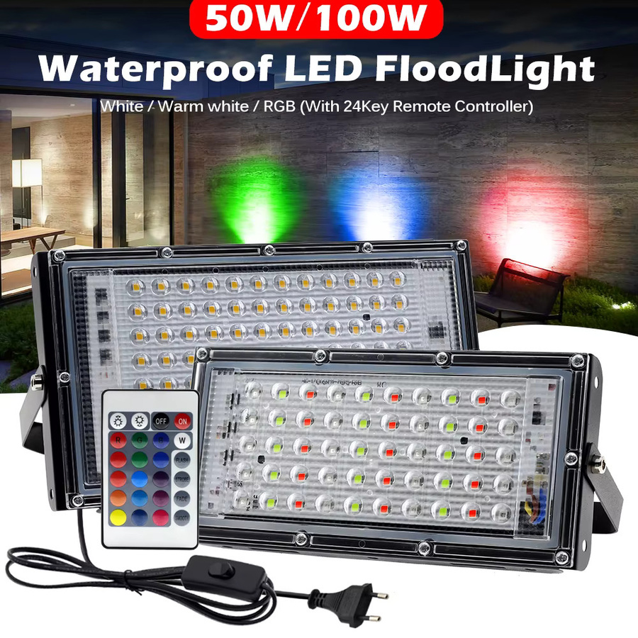 GRAXGROW Außenwandleuchte für Hof und Garten mit RGB und Fernbedienung, IP65 wasserdicht, Weiß und Warmes Licht, 100W - Bild 2