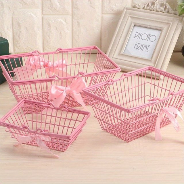 Rosa Mini-Aufbewahrungskorb aus Metall für Schreibtisch, Kosmetik und Schmuck - Bild 1