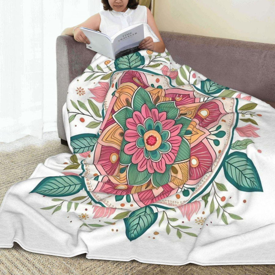 YunhengTechnology Mandala Fleece-Kuscheldecke mit Bohemia-Blumenmuster, Mehrfarbig, B/B: 100 x 150 cm - Bild 3