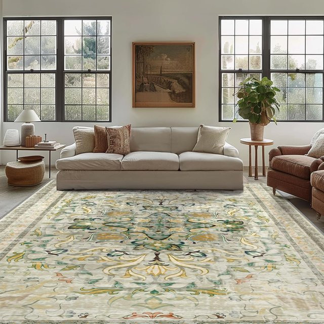 VVIKAMA Bohemian Teppich aus gewaschenem Kaschmir, rutschfeste Matte im Ethnic-Design für Wohnzimmer, Schlafzimmer und Esszimmer, Mehrfarbig - Bild 1
