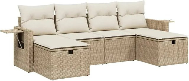 vidaXL 6-teilige Garten-Sofagarnitur aus Poly-Rattan mit Kissen in Beige und Cremeweiß - Bild 1