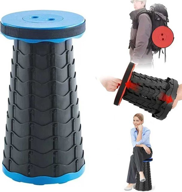 TINSOL Tragbarer Teleskophocker aus Kunststoff in Blau mit Tragetasche für Outdoor, Camping und Angeln - Bild 1