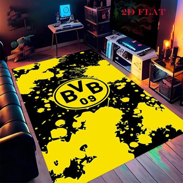 Borussia Dortmund Logo Teppich in Gelb und Schwarz, rutschfeste Bodenmatte aus Polyester für Wohnzimmer oder Kinderzimmer, B x T: 100 x 150 cm - Bild 1
