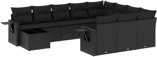 vidaXL 11-tlg. Garten-Sofagarnitur in L-Form aus schwarzem Poly-Rattan mit Kissen und Metallrahmen - Bild 1