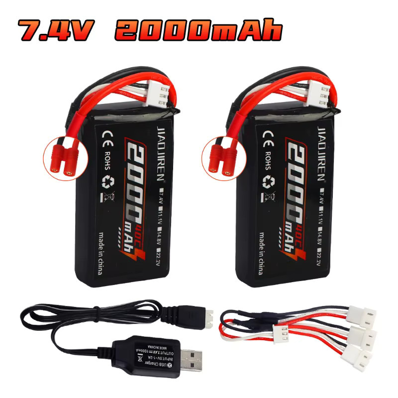 Wltoys 7,4V LIPO Akku 2s 2000mAh Schwarz für RC Offroad-Rennwagen Q39 12428 144001 A959-B A969-B A979-B K929-B - Bild 1