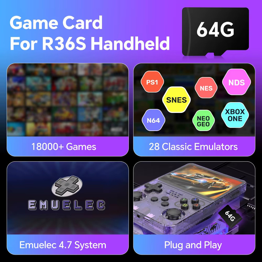 JMachen Gaming-Speicherkarte für R36S mit 64 GB und über 18000 Retro-Spielen inklusive EmuELEC 4.7 für PSP, PS1, GB, GBA, GBC, MD, SFC, CPS1 und CPS2 - Bild 2