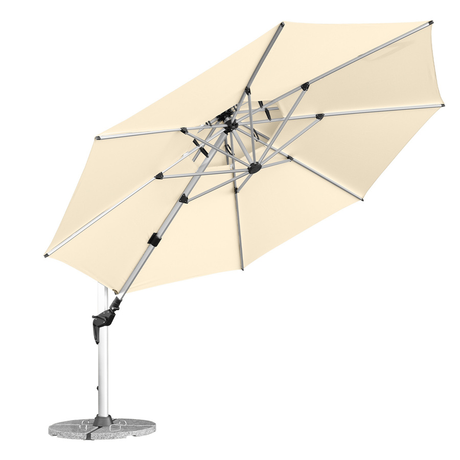 anndora Ampelschirm Natural Beige mit Alugestell und 4 Granitplatten, 4m rund, 360 Grad drehbar, schwenkbar und neigbar, UPF 50 - Bild 1