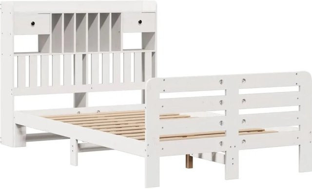 vidaXL Massivholzbett aus Kiefer mit Regal in Weiß, rustikaler Stil, ohne Matratze - Bild 1