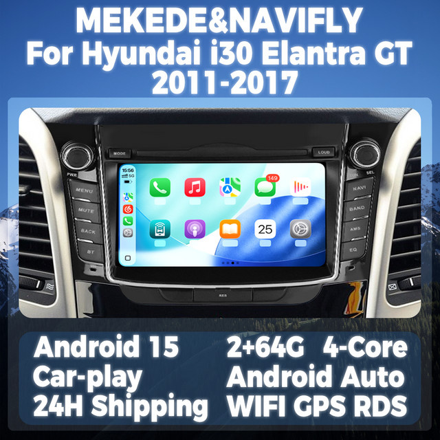 STRONGNAVI Drahtloses Multimedia-Display mit CarPlay und Android Auto für Hyundai I30 und Elantra GT 2011-2017 inklusive GPS, Schwarz - Bild 1