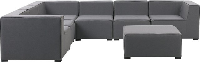 Beliani Lounge Set AREZZO in Dunkelgrau mit Ottoman, L-Form, B/T/H: 250 x 320 x 65 cm - Bild 1