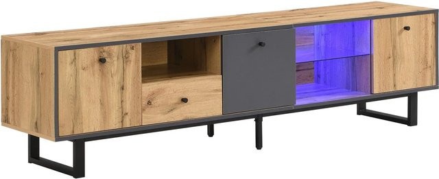 okwish TV Schrank mit LED Glastrennwand und Pufferscharnieren in Natur, B/T/H: 190 x 40 x 50 cm - Bild 1