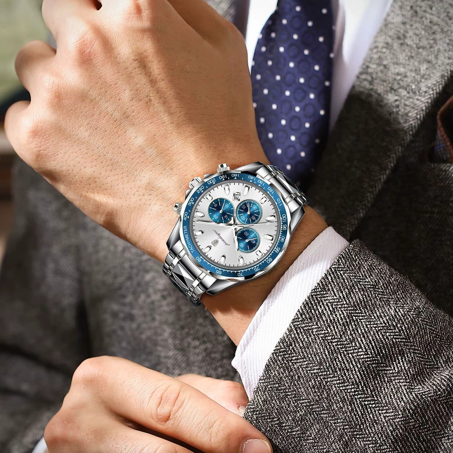 POEDAGAR Chronograph, Quarz, Edelstahl, Silber, Herren - Bild 6