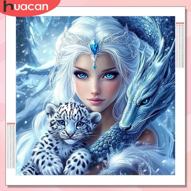 HUACAN 5D Diamantmalerei Leopard Tier Wanddeko als runde Diamantstickerei mit Strass-Bohrern - Bild 1