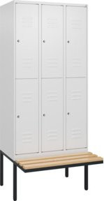 C+P Doppelstock-Spind Classic PLUS Sitzbank mit 3 Abteilen und Zylinderschloss, Buche-Hartholz, B/T/H: 212 x 90 x 81,5 cm - Bild 1