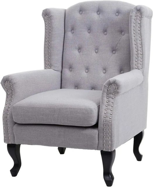 MCW Chesterfield Oxford Relaxsessel in Grau mit Rautenmuster aus Textilstoff - Bild 2