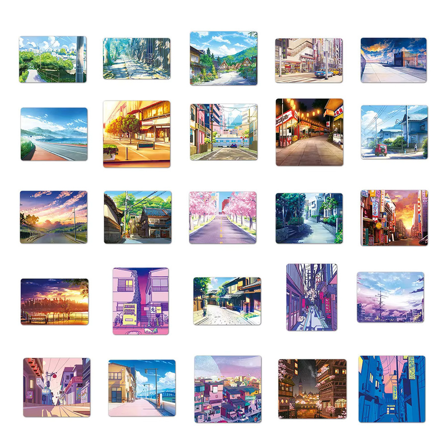 Charile Cartoon Japanische Anime Straßenansicht Landschaft Aufkleber, Multicolor, 10-teiliges Set - Bild 3