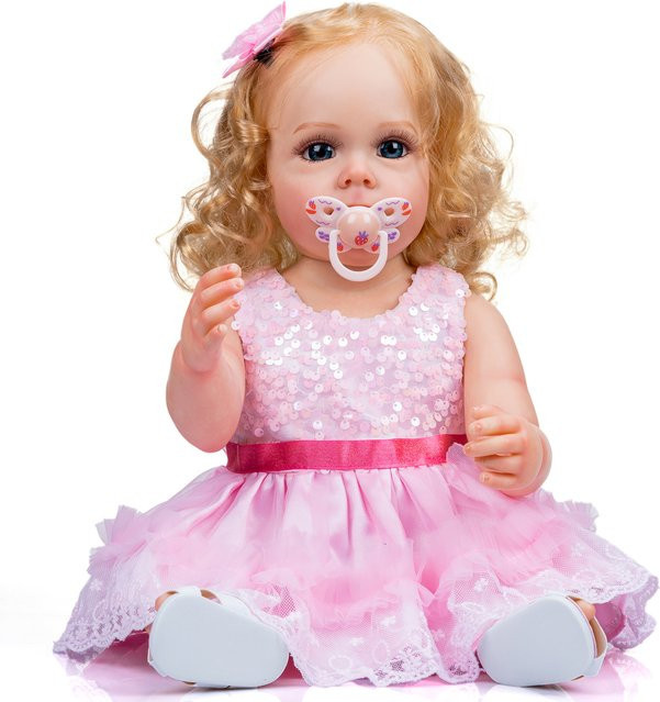 NPK Reborn Baby Mädchen Prinzessin aus Silikon, handbemaltes verwurzeltes Haar, wasserdichtes Sammlerstück, Farbe: Rosa/Pink, Größe: 55 cm - Bild 1
