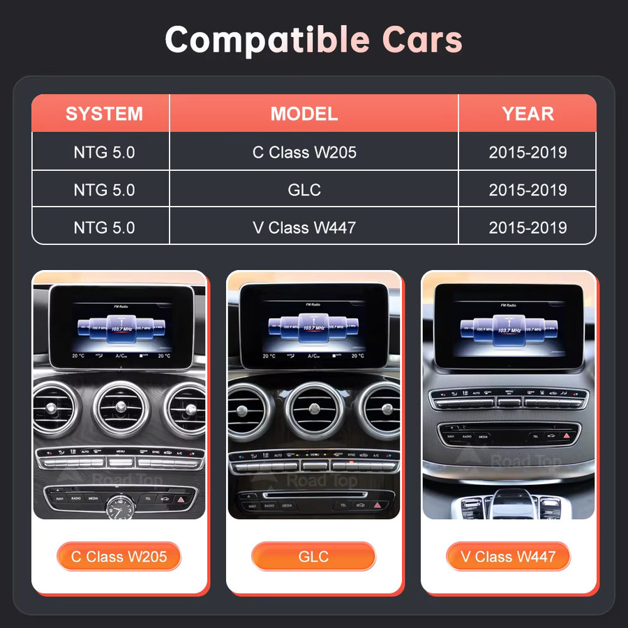 Wincago Linux Multimedia-Bildschirm mit Wireless CarPlay und Android Auto für Mercedes-Benz W205 W176 GLC A C V Klasse W447 CLA GLA (2015-2018) NTG5.0 in Schwarz - Bild 2