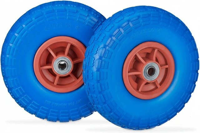 Relaxdays Sackkarrenrad 2er Set aus PU in Blau und Rot, pannensicher, Durchmesser: 26 cm, Breite: 8,5 cm, Gewicht: 850 g - Bild 1