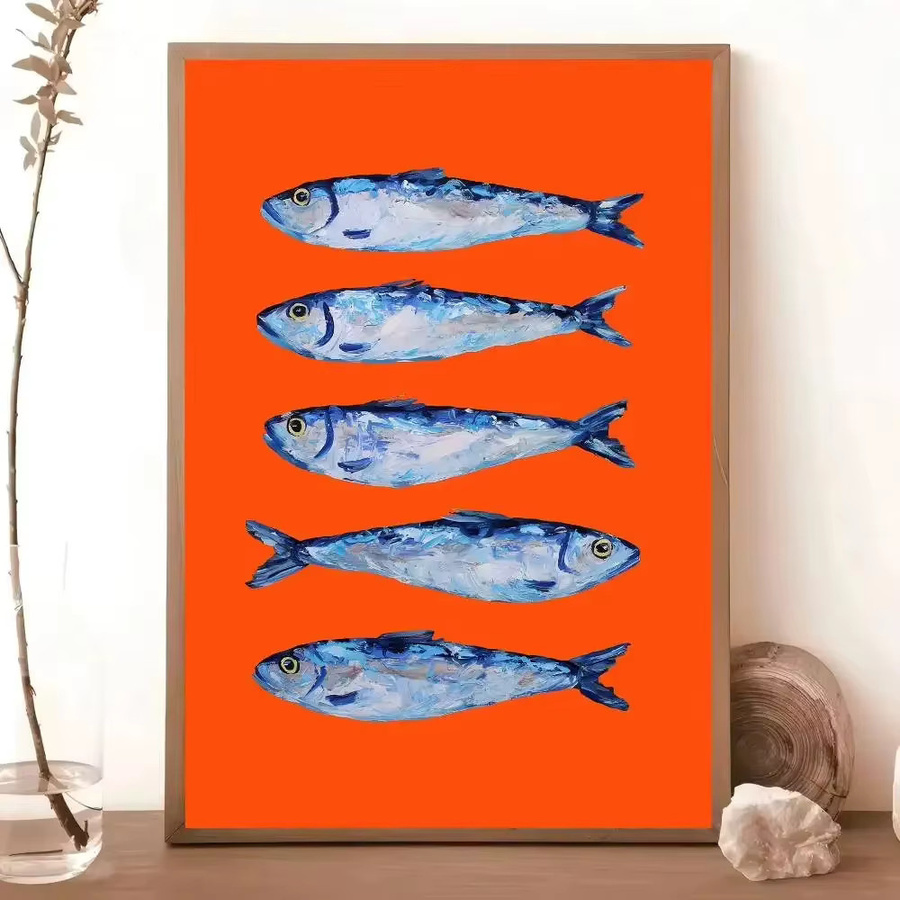 Potdemiel Leinwandposter mit maritimem Anime-Motiv von Sardinen, Hummern und Fischen in Mehrfarbig - Bild 2