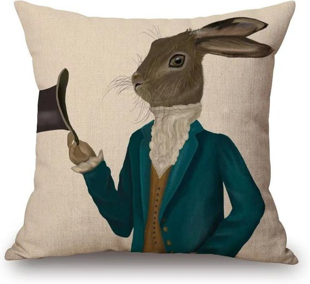 JMG Clothing Kissenbezug mit Tier-Cartoon-Print im skandinavischen Design, Beige, B/H: 40 x 40 cm - Bild 1
