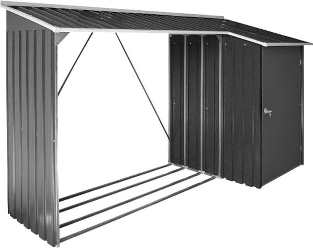 Duramax Metall Kaminholzregal mit Dach und Schuppen in Anthrazit, H x B x T: 161 x 272 x 108 cm - Bild 1