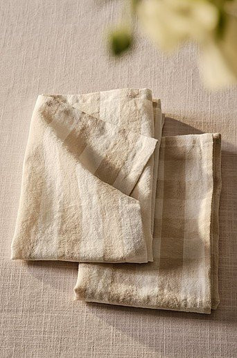 Jotex SANNE Serviette aus Leinen-Mix gestreift beige 4er-Pack B/B: 45,0 x 45,0 cm - Bild 1