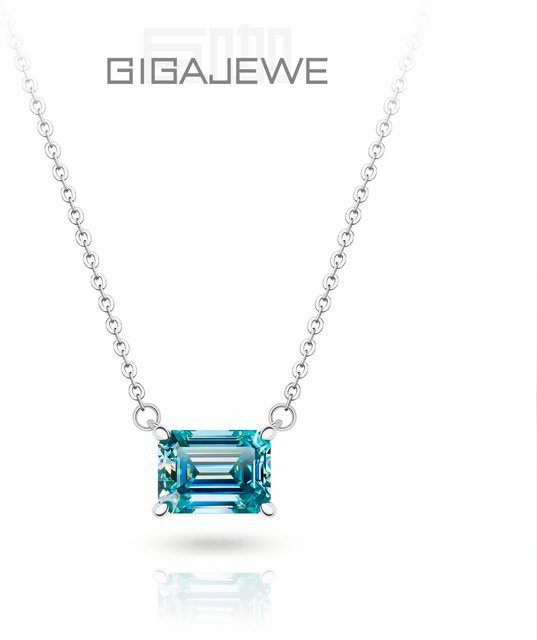 Gigajewe Halskette, Moissanit, Smaragd geschnitten, Cyan, Silber, Damen - Bild 1