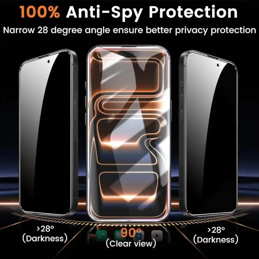 2er-Pack Anti-Spy Panzerglas mit Ein-Klick-Installation für Apple iPhone 17 16 15 14 13 12 11 Pro Max Plus XR XS in Transparent - Bild 3