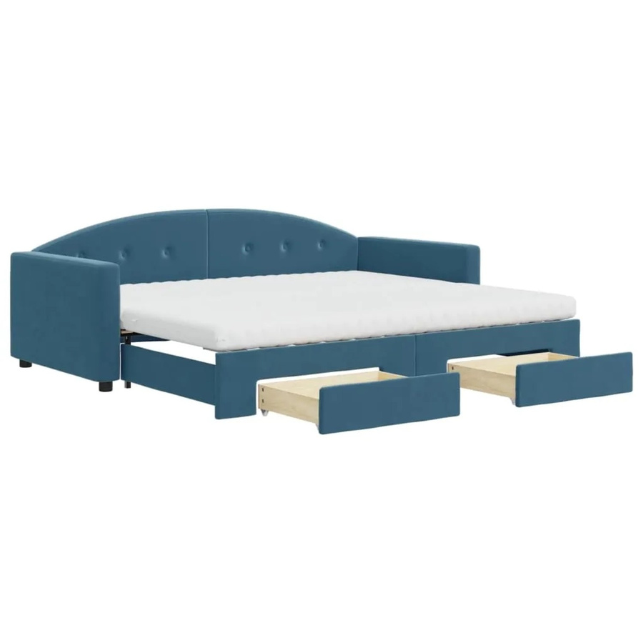 vidaXL Tagesbett mit Rollbett und Schubladen in Blau aus Samt, B/T/H: 90 x 200 cm - Bild 2