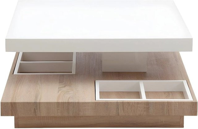 Vente-unique Couchtisch Fausto in Weiß und Natur mit drehbarer Platte, Breite: 80 cm - Bild 1