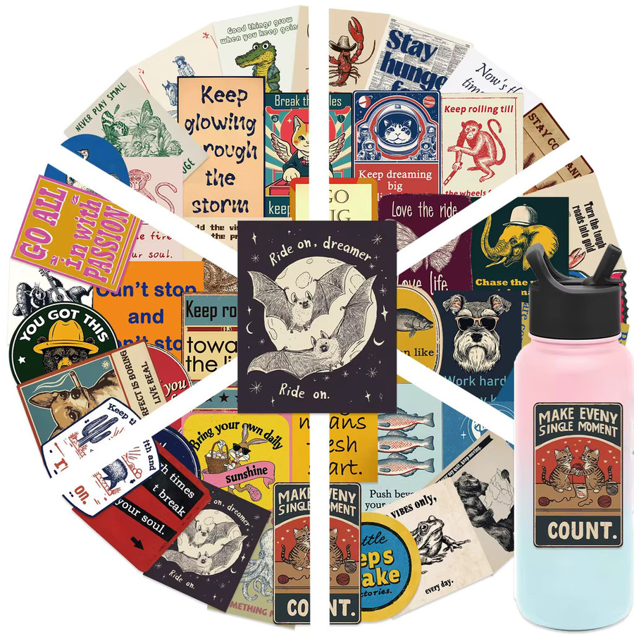 50 Stück Retro Amerikanische Graffiti Aufkleber, Wasserdichte PVC-Sticker für DIY, Mehrfarbig - Bild 3