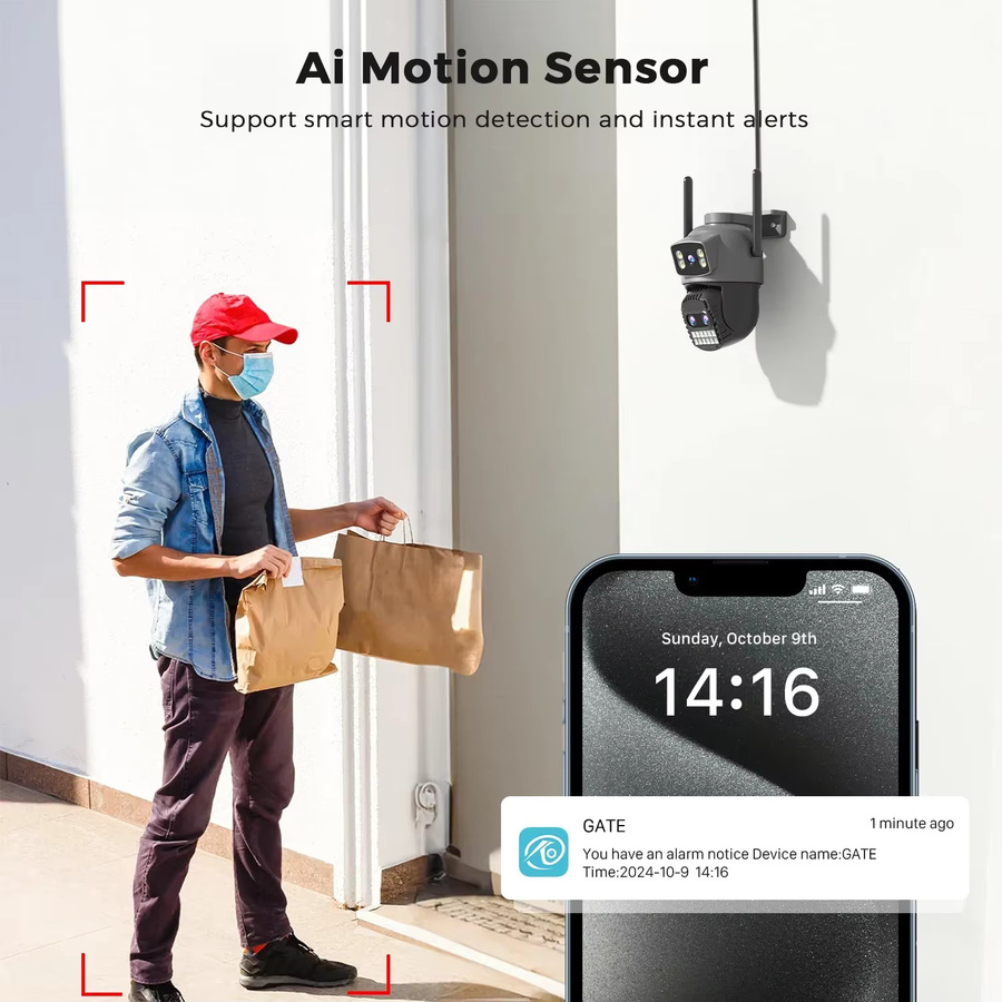 Abuntu 8K PTZ WLAN-Sicherheitskamera mit 15MP, Dual-Band 2,4G/5G, Dual-Bildschirmen, 10-fachem Digitalzoom, Nachtsicht und Menschenerkennung - Bild 4