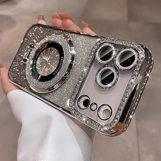 Glitzernde iPhone Hülle mit Magnetischem Ständer und Strasssteinen in Transparent für Apple iPhone 17 Pro Max 16 14 13 12 11 Plus - Bild 1