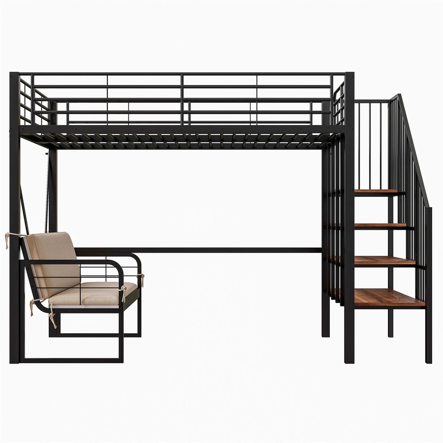 Merax Etagenbett mit Sofa und Stauraum aus Metall und MDF, Schwarz, B/T/H: 200 x 140 x 170 cm - Bild 2