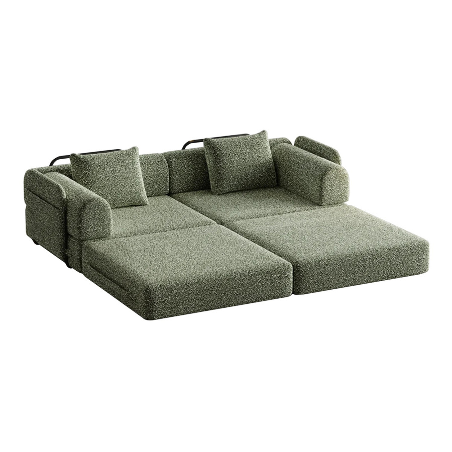 PXloue 2-Sitzer Schlafsofa mit Bettfunktion und Stauraum aus Chenille in Grün mit Metallrahmen - Bild 2