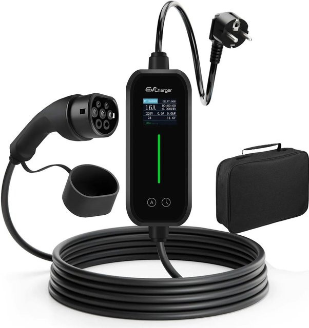 Junsun EV Ladegerät 3.5kW mit 8m Typ 2 Kabel, 1-phasig 6-16A, Smart App-Steuerung, Schwarz - Bild 1