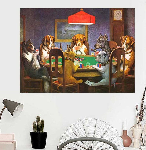 AliPaint Leinwandgemälde Hunde spielen Poker – Lustiges Wandbild mit Mops im Casino Design, Mehrfarbig - Bild 1