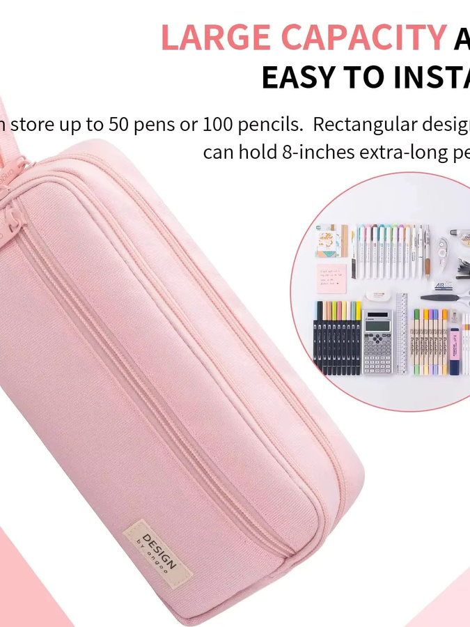 Großes Federmäppchen mit Reißverschluss aus Textil, wasserdichtes Schreibwaren-Etui in Schwarz oder Pink - Bild 1