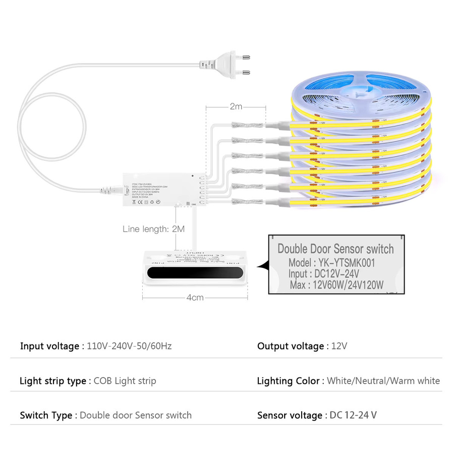 CHNAITEKE COB LED Strip mit Bewegungssensor für Unterschränke, Küche und Kleiderschrank, Warmweiß, Weiß - Bild 2