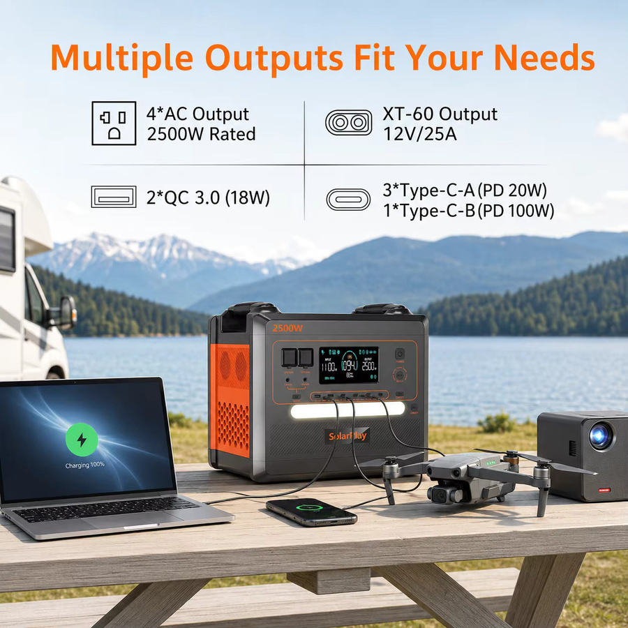 Tragbare Powerstation SolarPlay Q2402M in Schwarz mit 2500W, 2304Wh und LiFePO4 Akku für Camping, Wohnmobil und Notstromversorgung - Bild 7