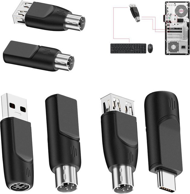 BSN USB-A und USB-C auf PS2 Adapter Konverter für Tastatur und Maus in Schwarz - Bild 1