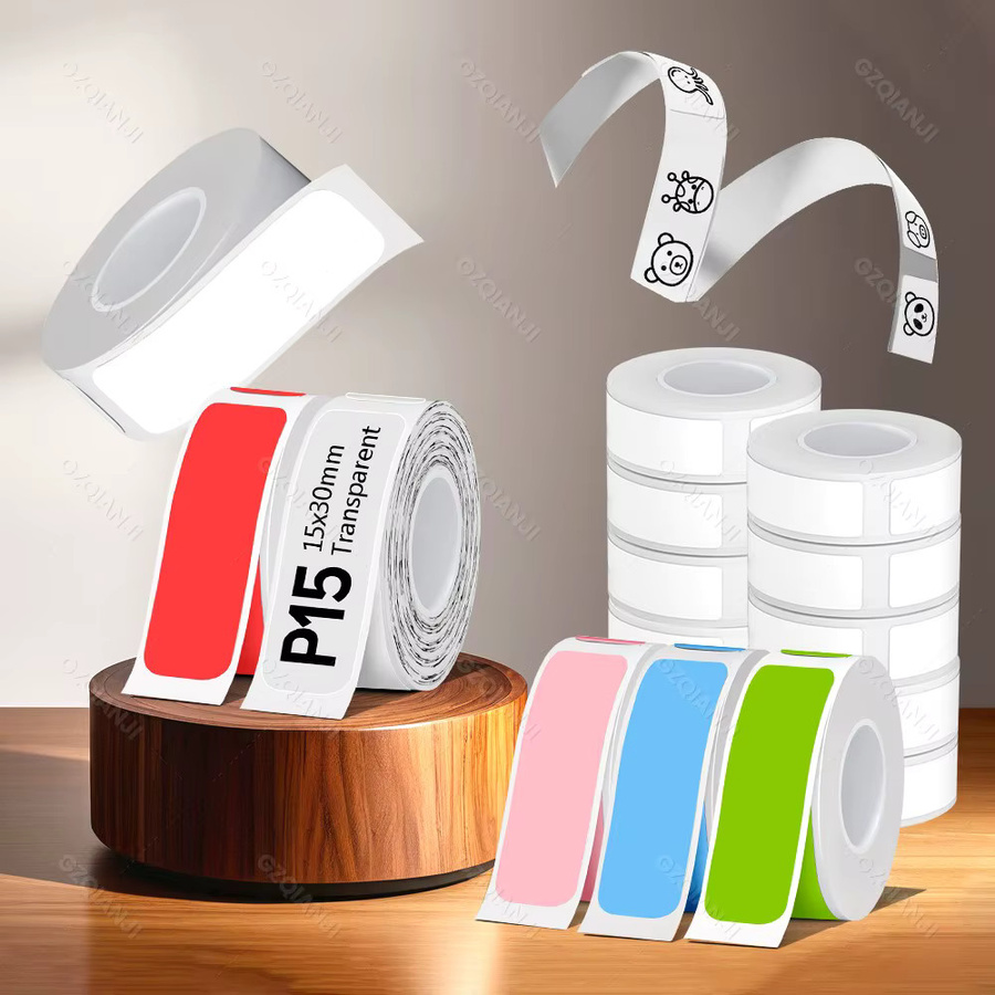Marklife P15 Etikettenaufkleber-Papierrolle, thermisches selbstklebendes Klebebandpapier in Weiß und Transparent für Mini-Thermodrucker D30 P12 - Bild 2