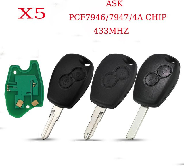 Jingyuqin X5 Fernbedienung Auto Schlüssel für Renault Dacia in Schwarz mit 433 MHz und PCF7947/7946/4A Chip - Bild 1