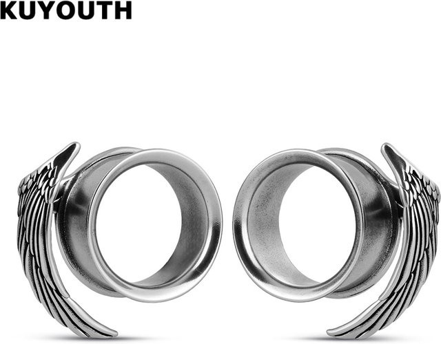 KUYOUTH Ohr-Tunnel, Asymmetrische Flügel, Edelstahl, Silber, Unisex - Bild 1