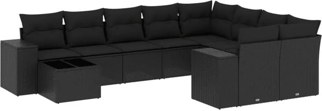 vidaXL 10-tlg. Garten-Sofagarnitur in L-Form aus Poly-Rattan mit Kissen in Schwarz - Bild 1
