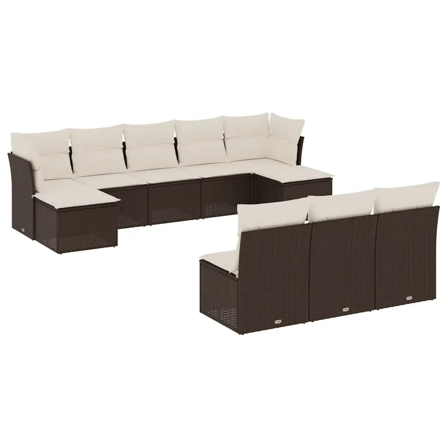 vidaXL 10-teilige Garten-Sofagarnitur in L-Form aus Polyrattan mit Kissen und Ottoman, Braun und Weiß - Bild 2