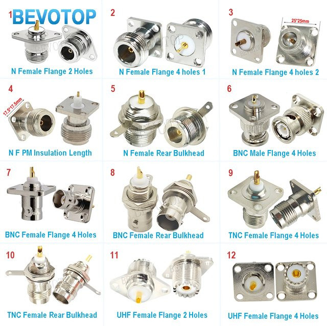 BEVOTOP Koaxial Flansch Stecker Set mit BNC, TNC und UHF Anschluss für Panel-Chassis Montage, vernickelt, silber - Bild 1