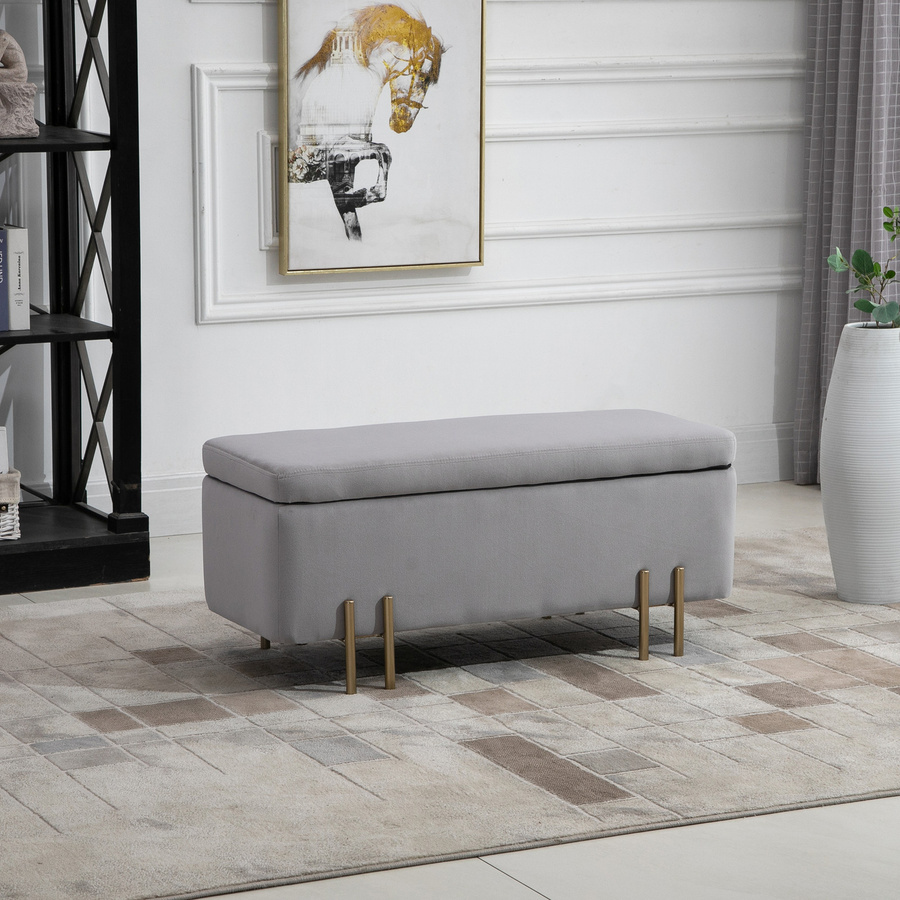 HOMCOM Polsterbank mit Stauraum als Truhenbank in Hellgrau aus Stoff und Metall, B/T/H: 100 x 40 x 42 cm - Bild 2