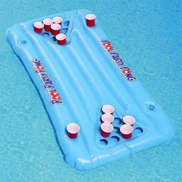 Wosawe Aufblasbares Bierpong-Schwimmfloß Multifunktionaler Bierpong-Tisch für die Poolparty in Weiß und Blau - Bild 1